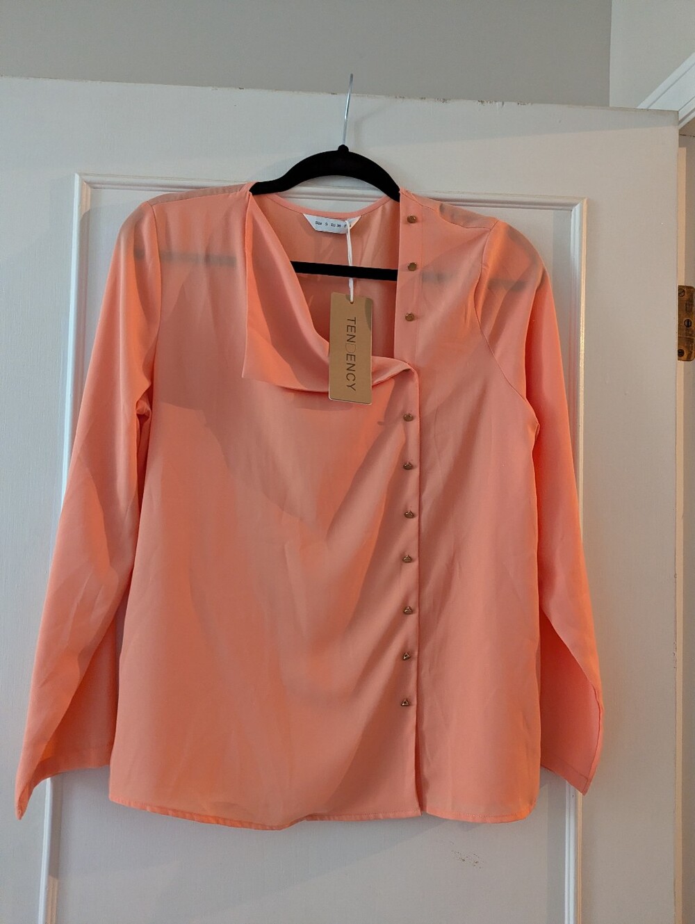 NWT Tendency Sheer Coral Pink Button-Accent Long Sleeve Women's Top Size S